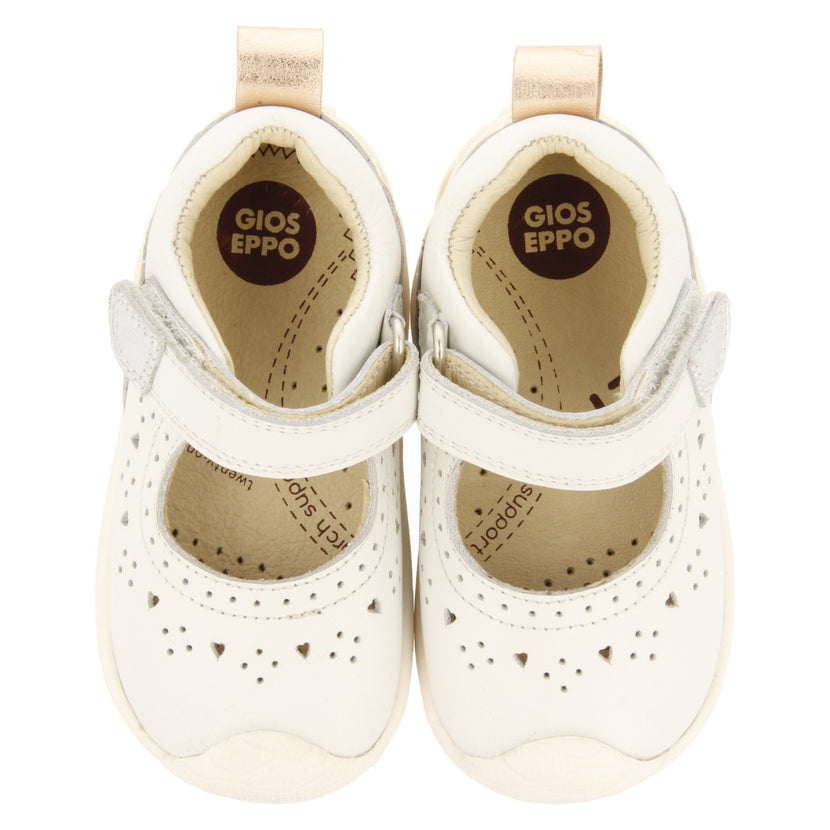 WHITE LEATHER CRAB-STYLE SANDALS WITH FANTASY PERFORATIONS FOR BABY PAIGNTON