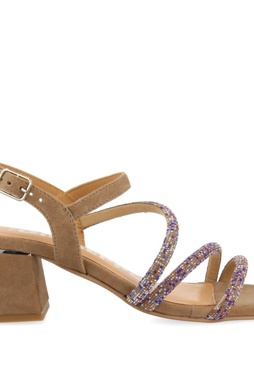 TAUPE HEEL SANDALS WITH STRAPS AND EMBELLISHMENTS FOR WOMEN CAKOVEC