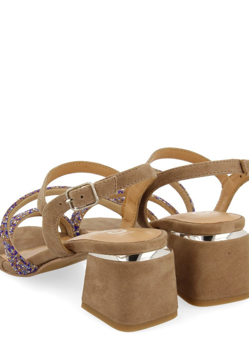 TAUPE HEEL SANDALS WITH STRAPS AND EMBELLISHMENTS FOR WOMEN CAKOVEC