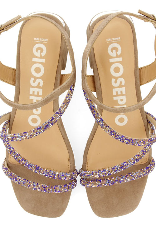 TAUPE HEEL SANDALS WITH STRAPS AND EMBELLISHMENTS FOR WOMEN CAKOVEC
