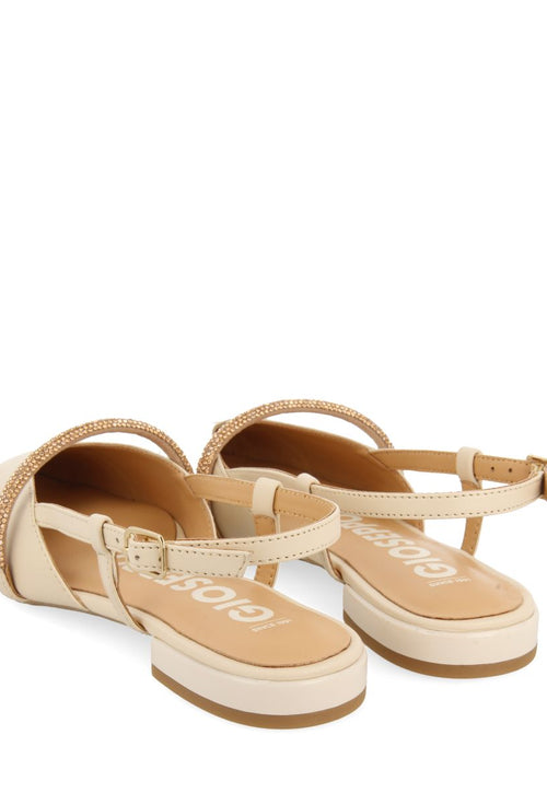 OFF-WHITE LEATHER SLIP-ON BALLERINAS WITH JEWEL DETAIL STRAP FOR WOMEN GODRANO