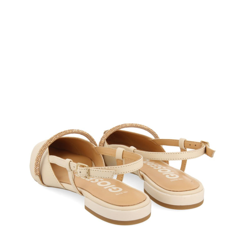 BAILARINAS OFF-WHITE DE PIEL DESTALONADAS CON DETALLE DE TIRA CON PEDRERÍA PARA MUJER GODRANO