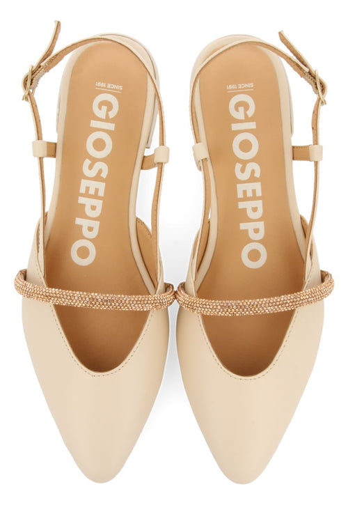 OFF-WHITE LEATHER SLIP-ON BALLERINAS WITH JEWEL DETAIL STRAP FOR WOMEN GODRANO