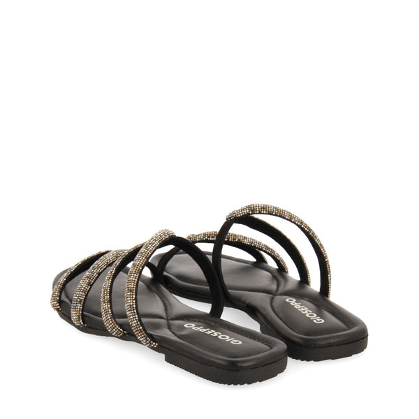 SANDALIAS NEGRAS DE PIEL CON TIRAS CON PEDRERÍA PARA MUJER BONIFAY