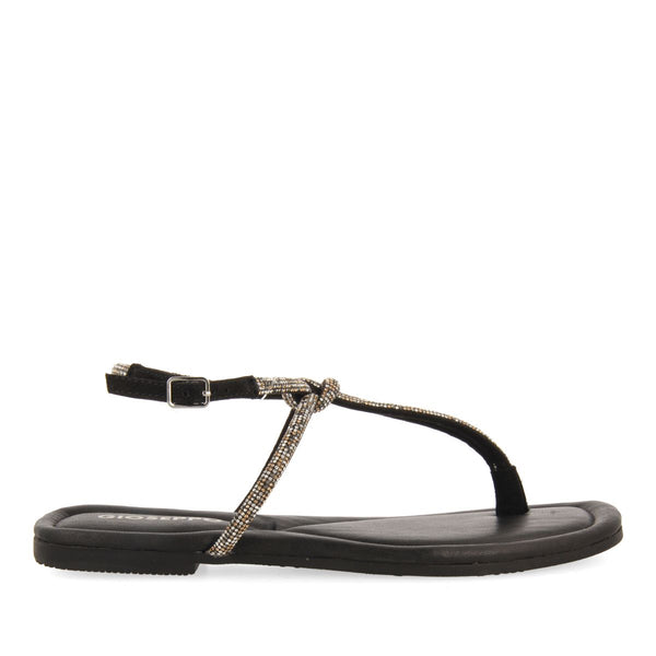 SANDALIAS NEGRAS DE PIEL CON TIRAS CON PEDRERÍA PARA MUJER BURNT