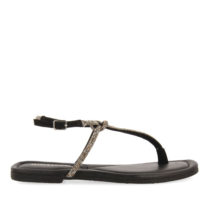 SANDALIAS NEGRAS DE PIEL CON TIRAS CON PEDRERÍA PARA MUJER BURNT