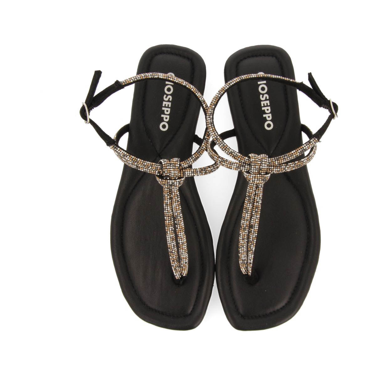 SANDALIAS NEGRAS DE PIEL CON TIRAS CON PEDRERÍA PARA MUJER BURNT