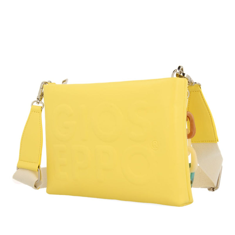 BOLSO DE MANO COLOR AMARILLO CON DETALLE DE CADENA MULTICOLOR NOCATEE