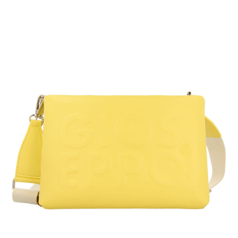 BOLSO DE MANO COLOR AMARILLO CON DETALLE DE CADENA MULTICOLOR NOCATEE