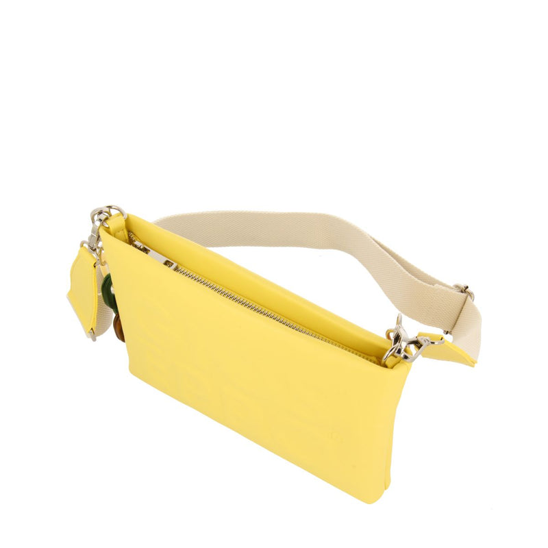 BOLSO DE MANO COLOR AMARILLO CON DETALLE DE CADENA MULTICOLOR NOCATEE