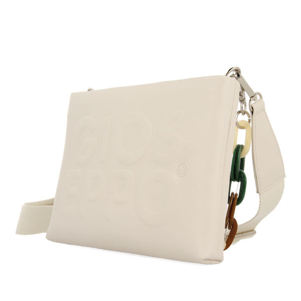 BOLSO DE MANO COLOR BEIGE CON DETALLE DE CADENA MULTICOLOR NOCATEE