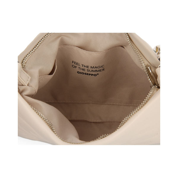 BOLSO DE MANO COLOR BEIGE CON DETALLE DE CADENA MULTICOLOR NOCATEE