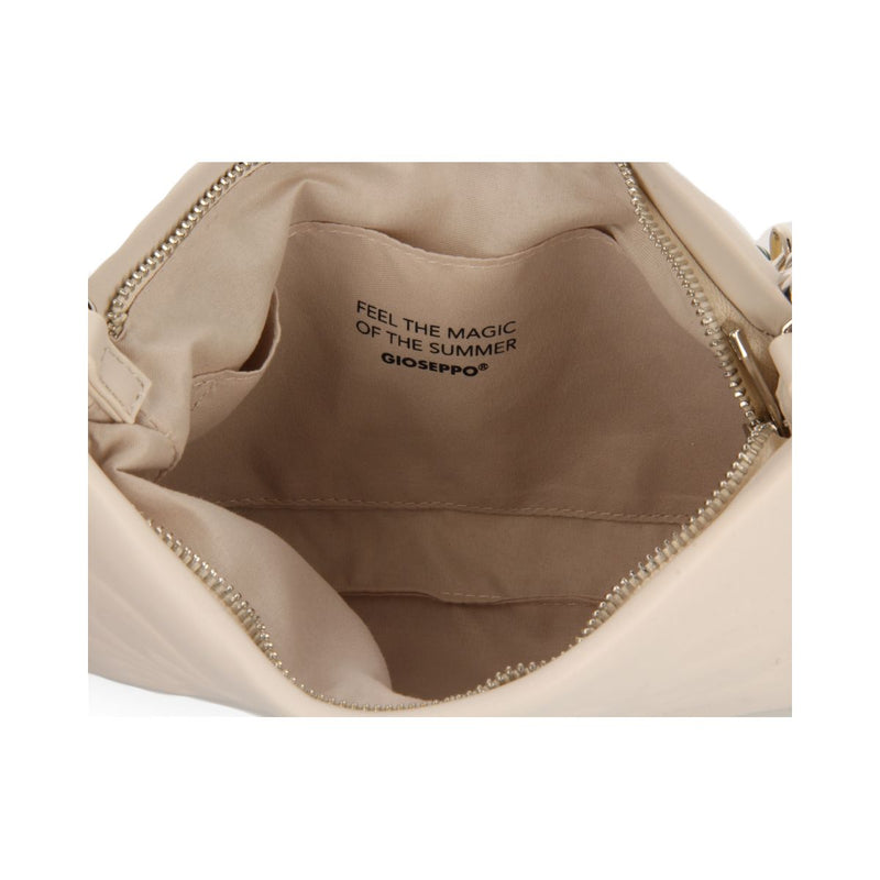 BOLSO DE MANO COLOR BEIGE CON DETALLE DE CADENA MULTICOLOR NOCATEE