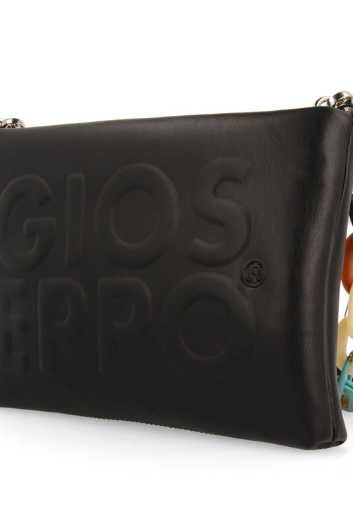 BOLSO DE MANO COLOR NEGRO CON DETALLE DE CADENA MULTICOLOR NOCATEE