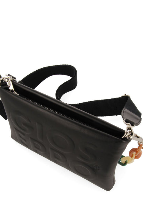 BOLSO DE MANO COLOR NEGRO CON DETALLE DE CADENA MULTICOLOR NOCATEE