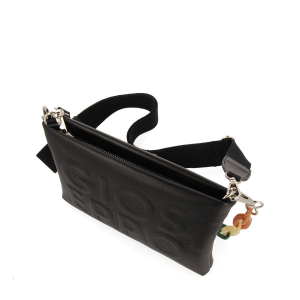 BOLSO DE MANO COLOR NEGRO CON DETALLE DE CADENA MULTICOLOR NOCATEE