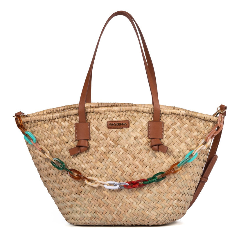 PANIER EN CUIR DE COULEUR AVEC CHAÎNE MULTICOLORE DESTIN 