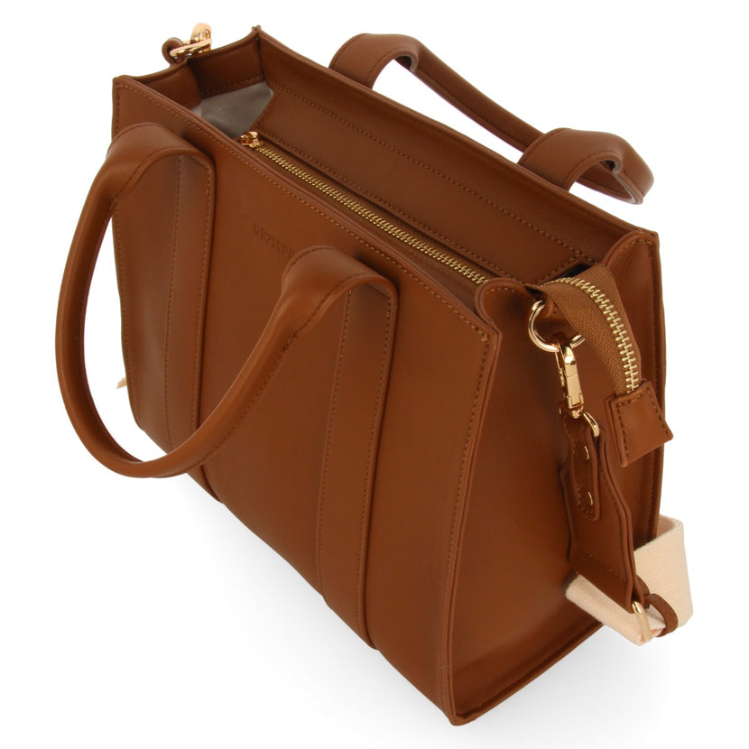 MINI BOLSO BANDOLERA COLOR CUERO CON DETALLE EN BEIGE MALONE