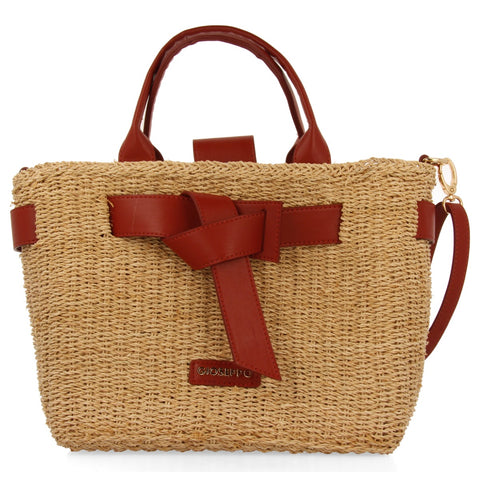 BOLSO BANDOLERA DE RAFIA CON LAZO Y DETALLES EN COLOR CUERO GREKAN