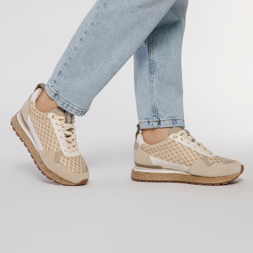 SNEAKERS BEIGE CON ESTAMPADO GEOMÉTRICO PARA MUJER TREMAIL