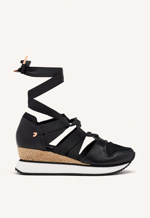 BLACK OPEN SNEAKERS ESPADRILLE TYPE WITH STRAPS FOR WOMEN MUIR