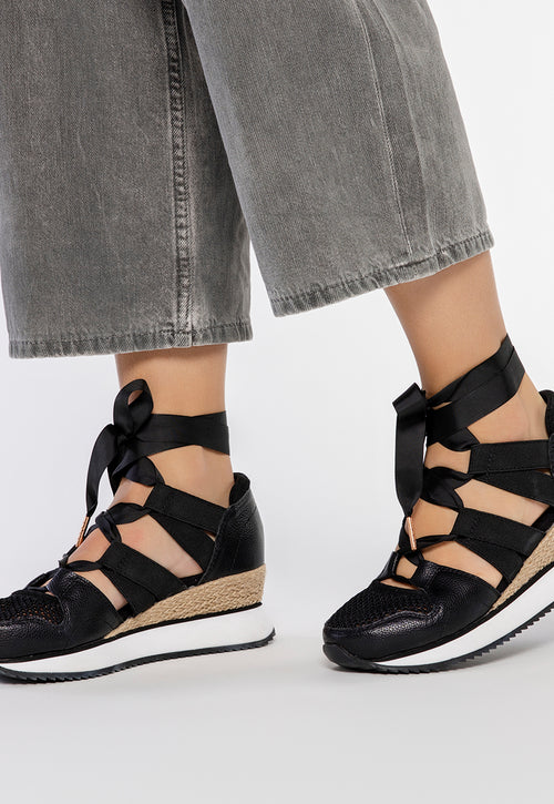 BLACK OPEN SNEAKERS ESPADRILLE TYPE WITH STRAPS FOR WOMEN MUIR