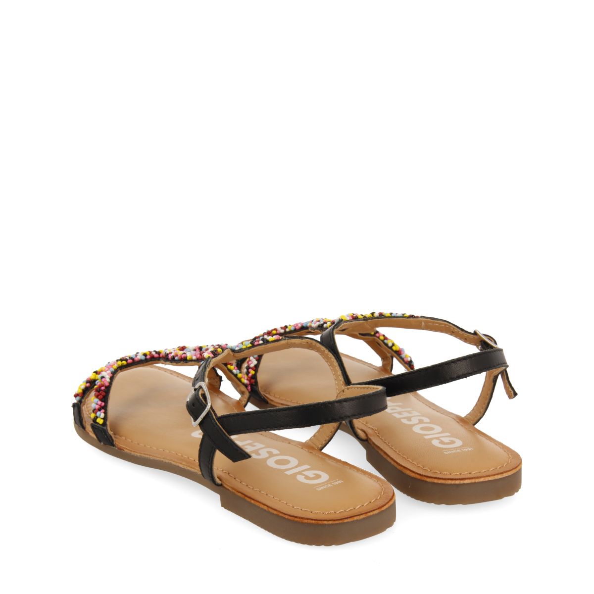 SANDALIAS NEGRAS DE PIEL CON PIEDRAS MULTICOLOR PARA MUJER LURE