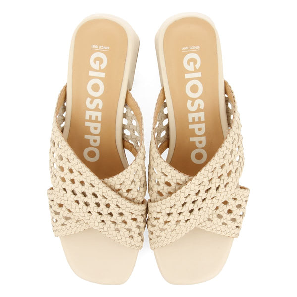 SANDALIAS DESTALONADAS COLOR OFF-WHITE CON TRENZADOS PARA MUJER CLARCONA