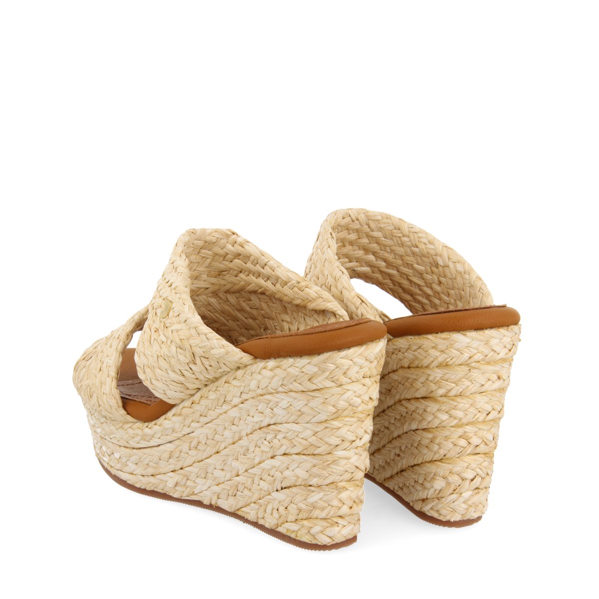 SANDALIAS ALTAS DE CUÑA COLOR CUERO ESTILO MULE CON RAFIA PARA MUJER FRAZZANO