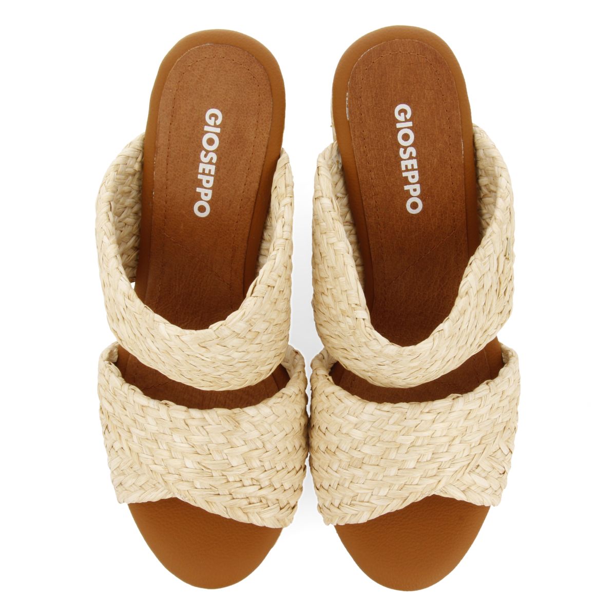 SANDALIAS ALTAS DE CUÑA COLOR CUERO ESTILO MULE CON RAFIA PARA MUJER FRAZZANO