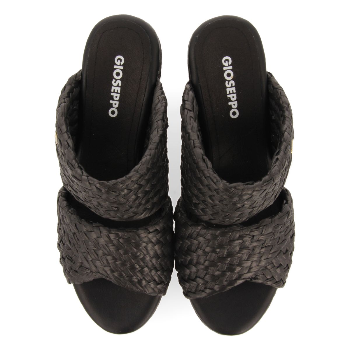 SANDALIAS ALTAS DE CUÑA COLOR NEGRO ESTILO MULE CON RAFIA PARA MUJER FRAZZANO