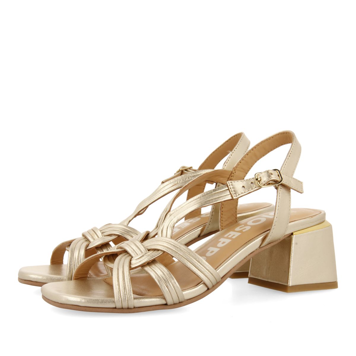 SANDALIAS COLOR PLATINO DE TACÓN CON TIRAS TRENZADAS PARA MUJER BULQIZE