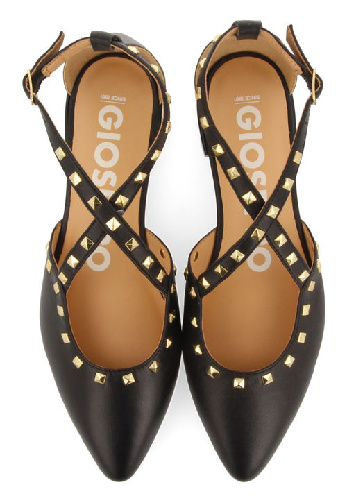 BLACK LEATHER BALLERINAS WITH POINTED TOE AND STUD DETAIL FOR WOMEN GARCON