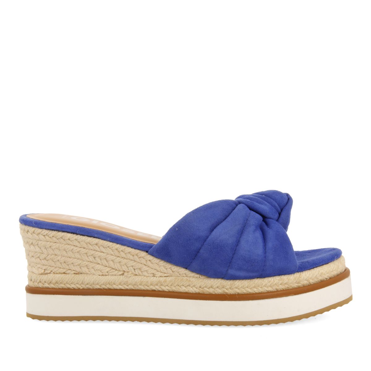 SANDALIAS TIPO PALA COLOR AZUL CON DETALLE DE NUDO Y CUÑA PARA MUJER CAKRAN