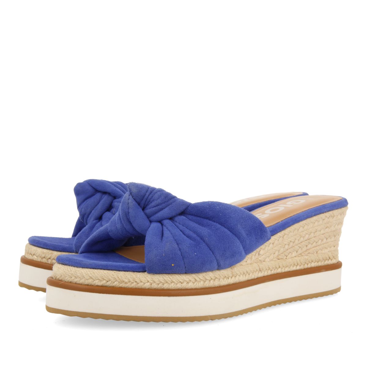 SANDALIAS TIPO PALA COLOR AZUL CON DETALLE DE NUDO Y CUÑA PARA MUJER CAKRAN
