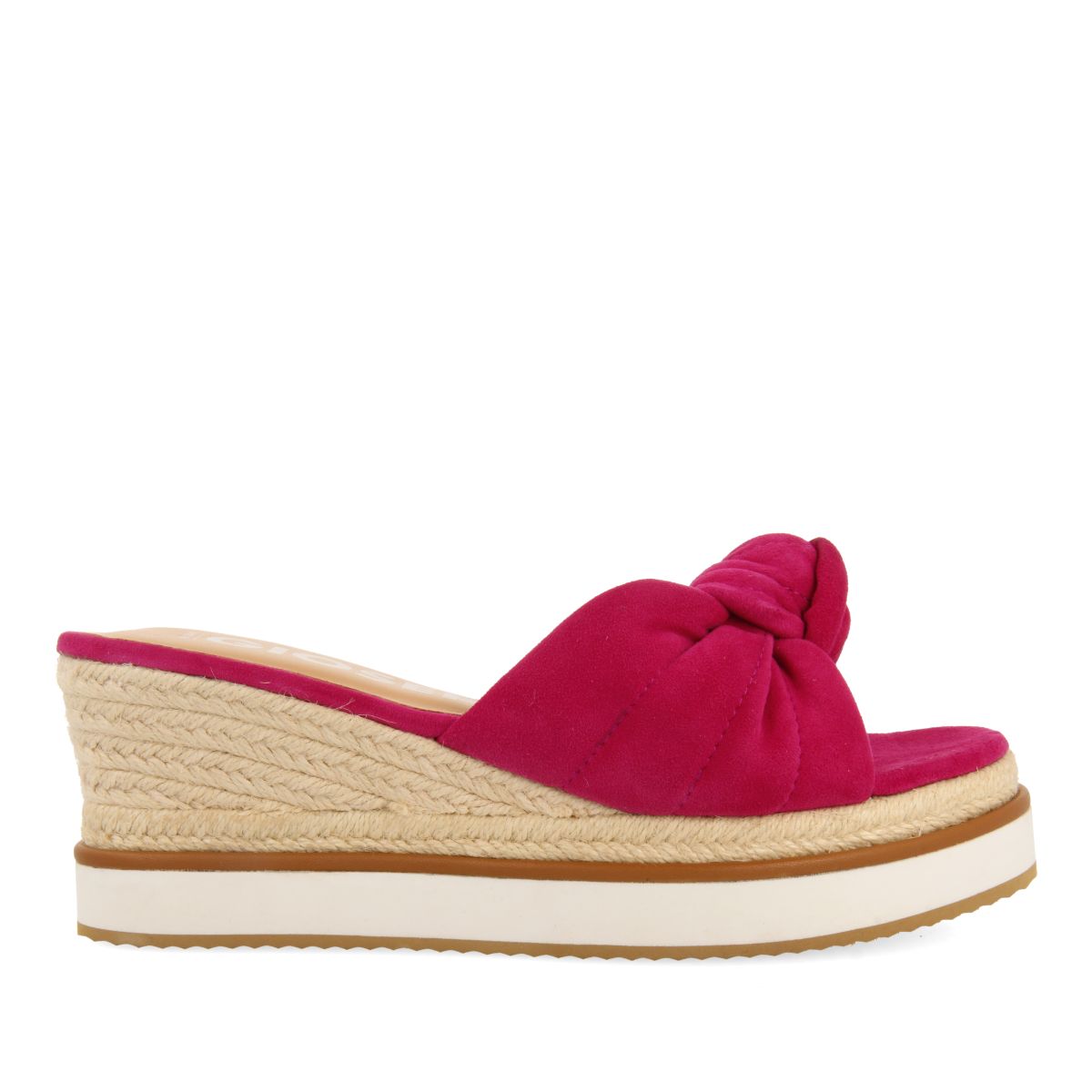 SANDALIAS TIPO PALA COLOR FUCSIA CON DETALLE DE NUDO Y CUÑA PARA MUJER CAKRAN