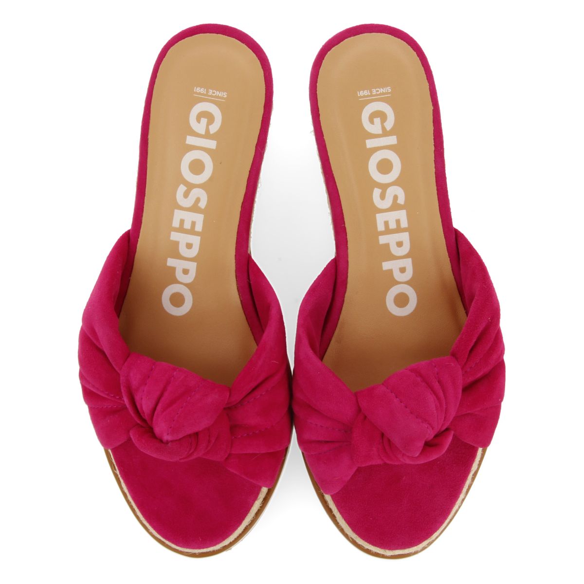 SANDALIAS TIPO PALA COLOR FUCSIA CON DETALLE DE NUDO Y CUÑA PARA MUJER CAKRAN