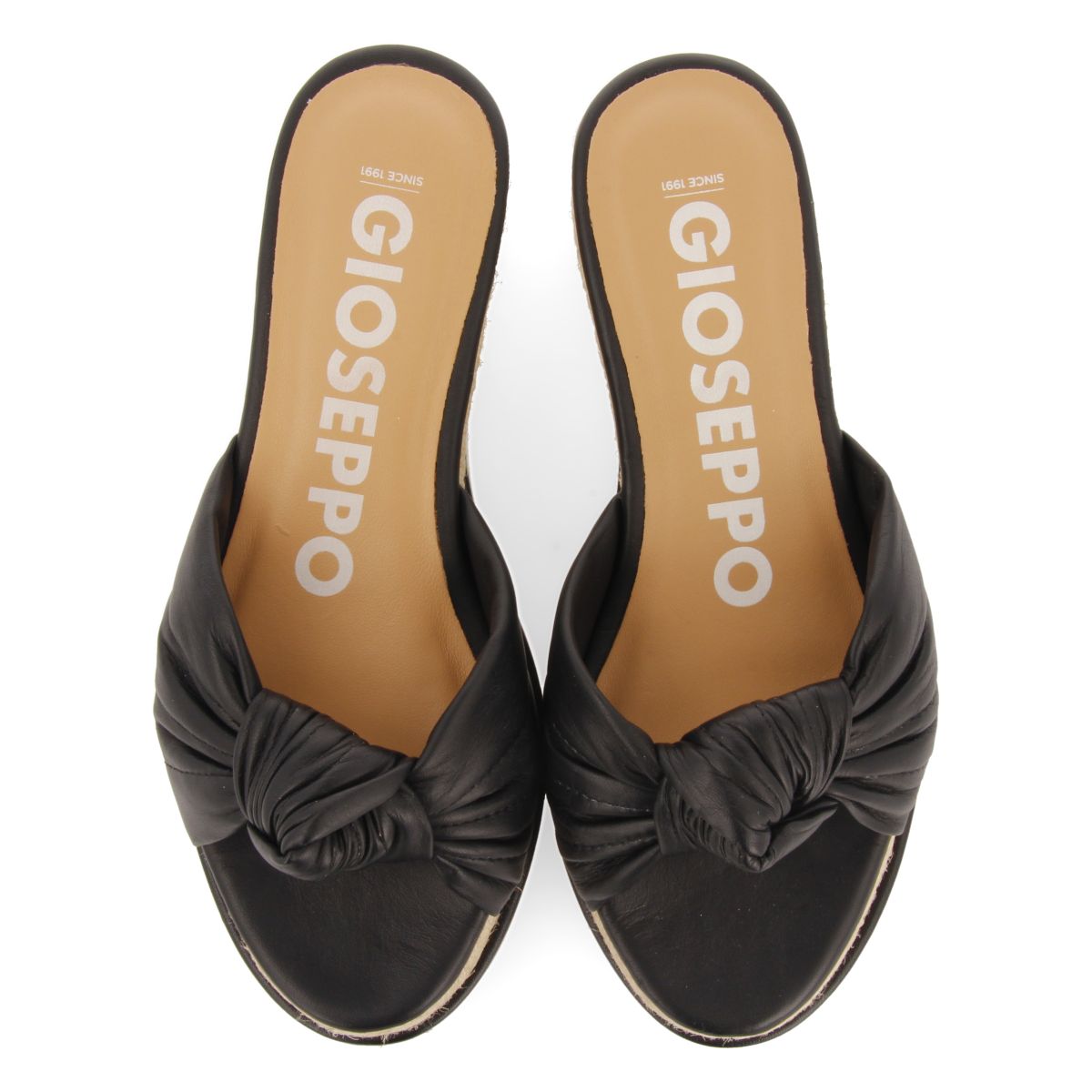 SANDALIAS TIPO PALA COLOR NEGRO CON DETALLE DE NUDO Y CUÑA PARA MUJER CAKRAN