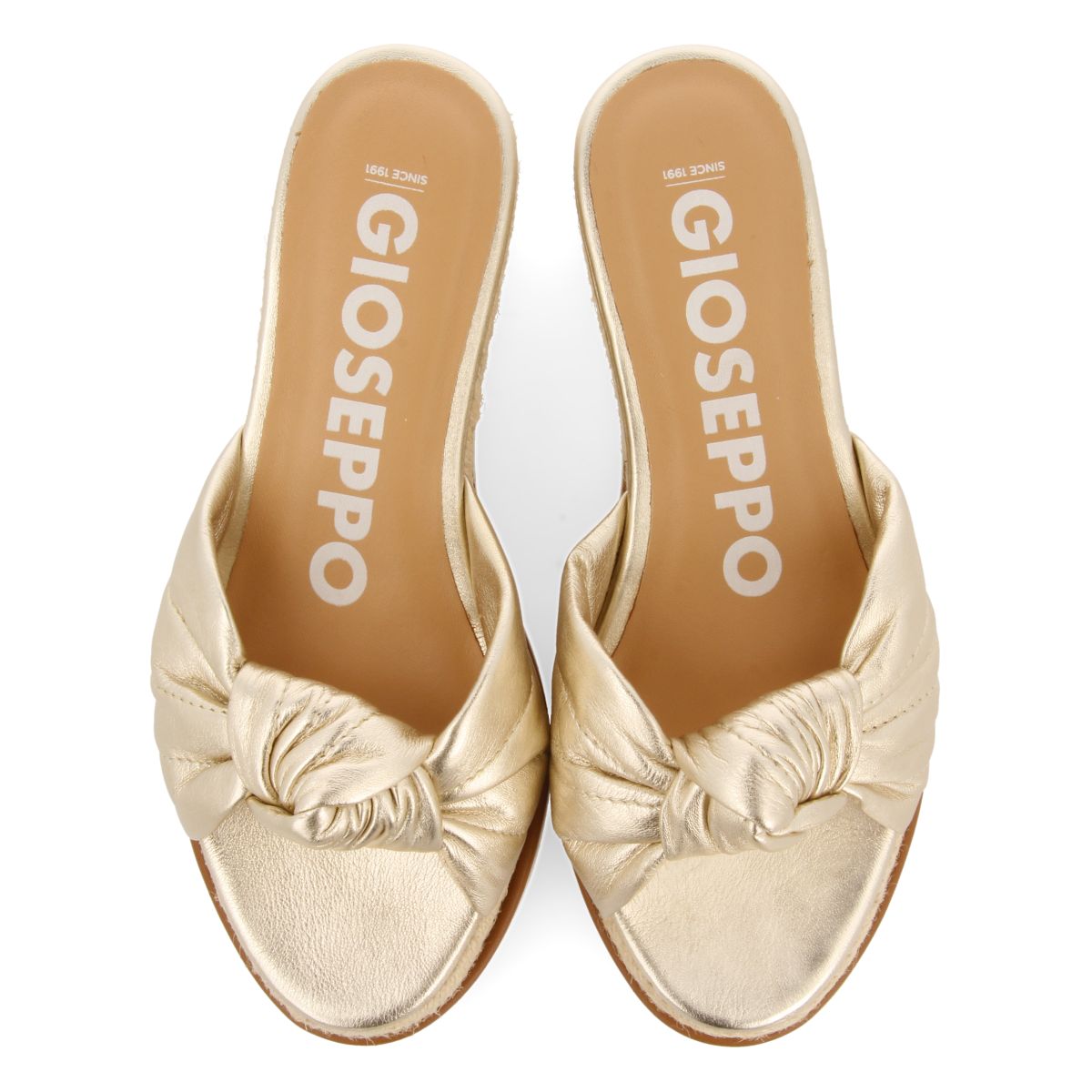 SANDALIAS TIPO PALA COLOR PLATINO CON DETALLE DE NUDO Y CUÑA PARA MUJER CAKRAN