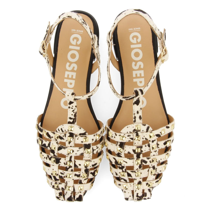 SANDALIAS ESTILO CANGREJERAS DE PIEL CON ANIMAL PRINT Y TACHAS PARA MUJER CONNERTON