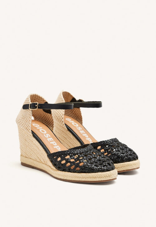 ALPARGATAS NEGRAS DE PIEL TRENZADA CON CUÑA ALTA DE YUTE PARA MUJER SERIGNAN