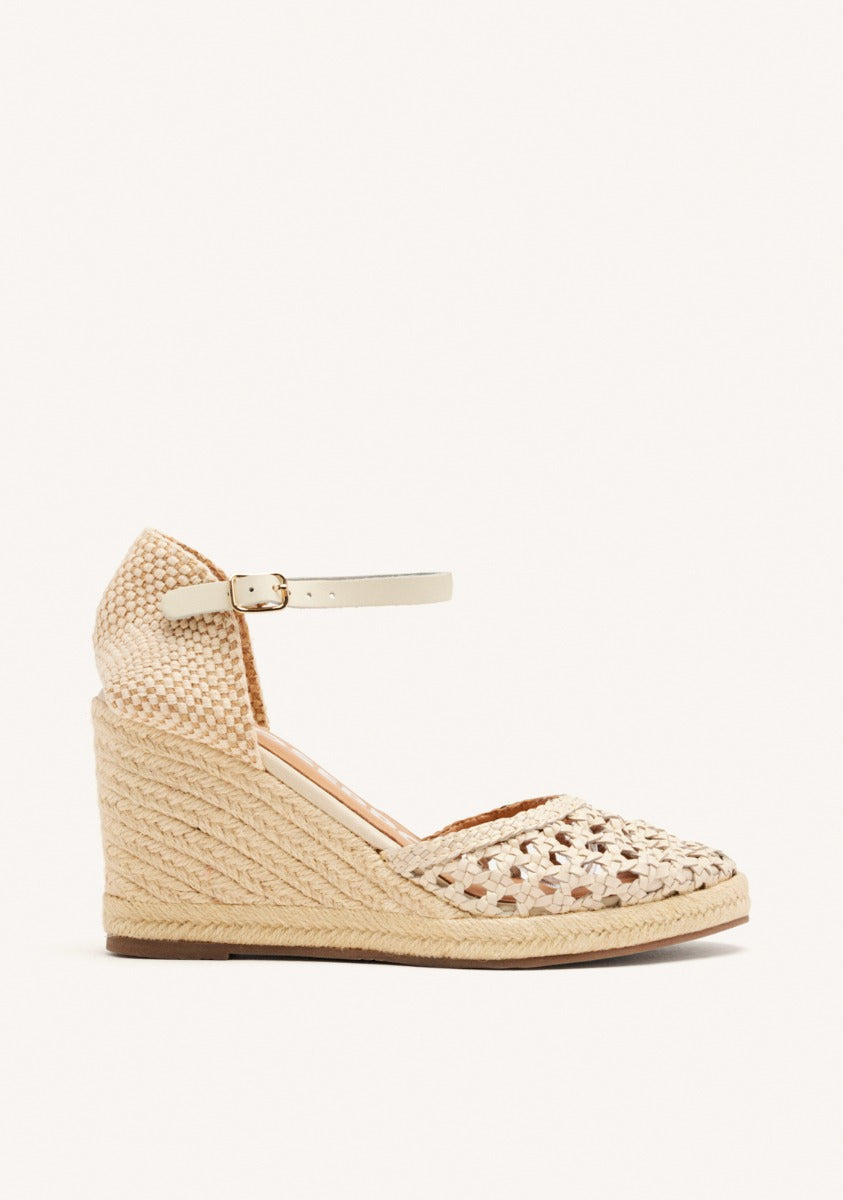 OFF-WHITE BRAIDED LEATHER ESPADRILLES WITH HIGH JUTE WEDGE FOR WOMEN SERIGNAN