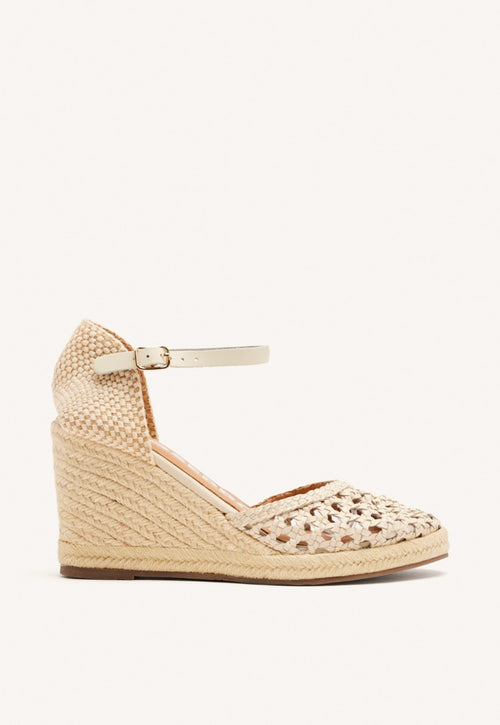 ALPARGATAS OFF-WHITE DE PIEL TRENZADA CON CUÑA ALTA DE YUTE PARA MUJER SERIGNAN