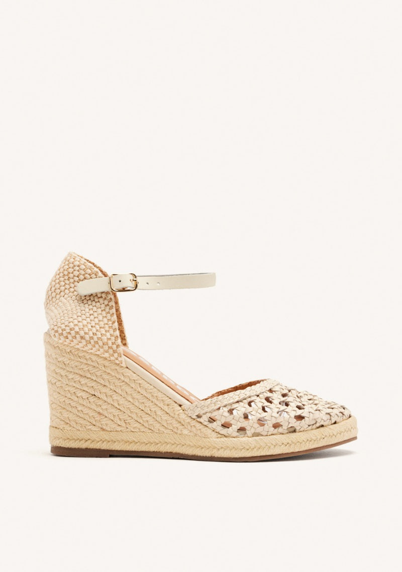 ALPARGATAS OFF-WHITE DE PIEL TRENZADA CON CUÑA ALTA DE YUTE PARA MUJER SERIGNAN