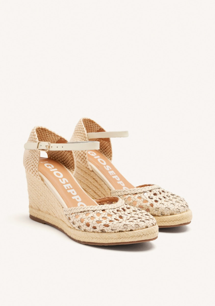 OFF-WHITE BRAIDED LEATHER ESPADRILLES WITH HIGH JUTE WEDGE FOR WOMEN SERIGNAN
