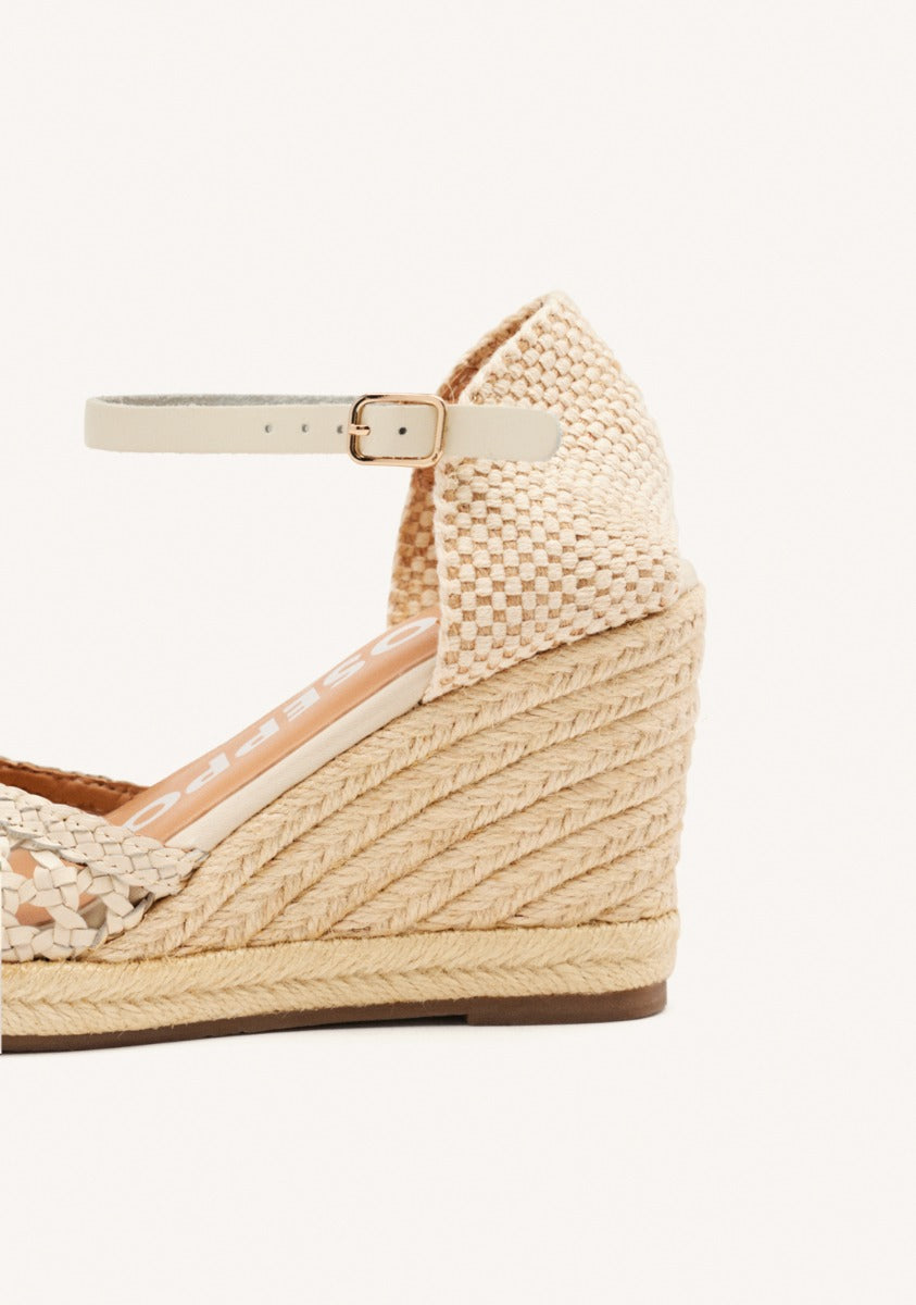 OFF-WHITE BRAIDED LEATHER ESPADRILLES WITH HIGH JUTE WEDGE FOR WOMEN SERIGNAN