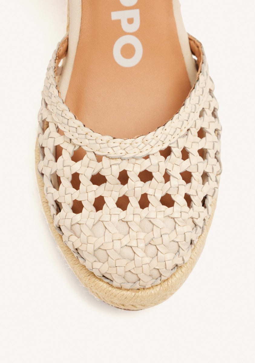 OFF-WHITE BRAIDED LEATHER ESPADRILLES WITH HIGH JUTE WEDGE FOR WOMEN SERIGNAN
