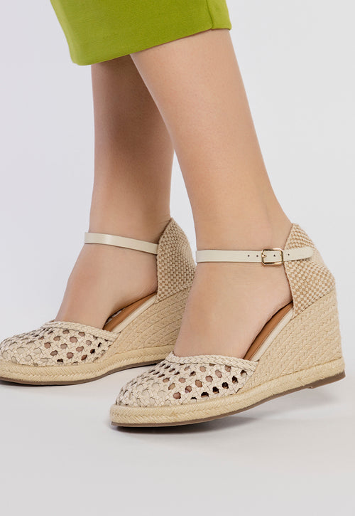 ALPARGATAS OFF-WHITE DE PIEL TRENZADA CON CUÑA ALTA DE YUTE PARA MUJER SERIGNAN