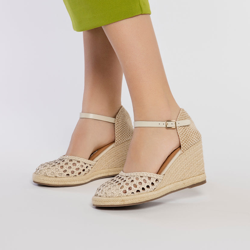 ALPARGATAS OFF-WHITE DE PIEL TRENZADA CON CUÑA ALTA DE YUTE PARA MUJER SERIGNAN