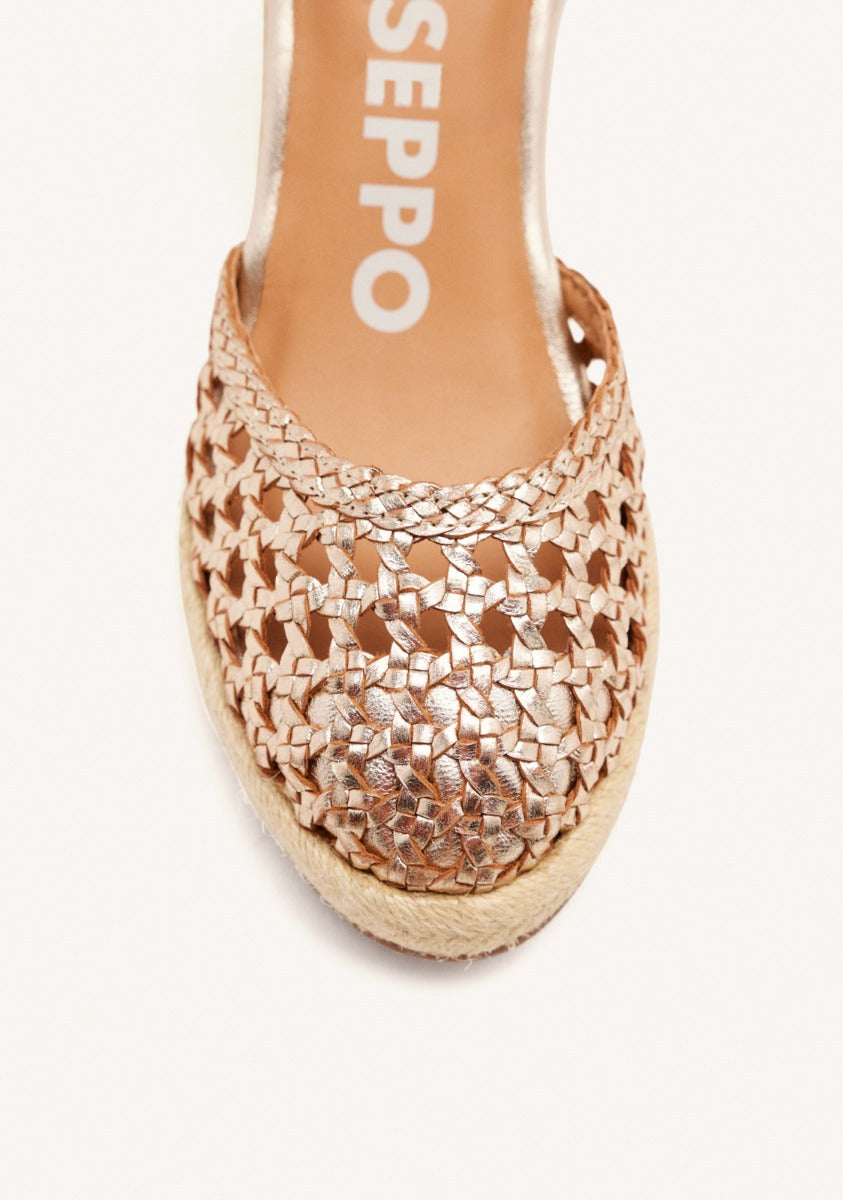PLATINUM COLOR BRAIDED LEATHER HIGH WEDGE ESPADRILLES FOR WOMEN SERIGNAN
